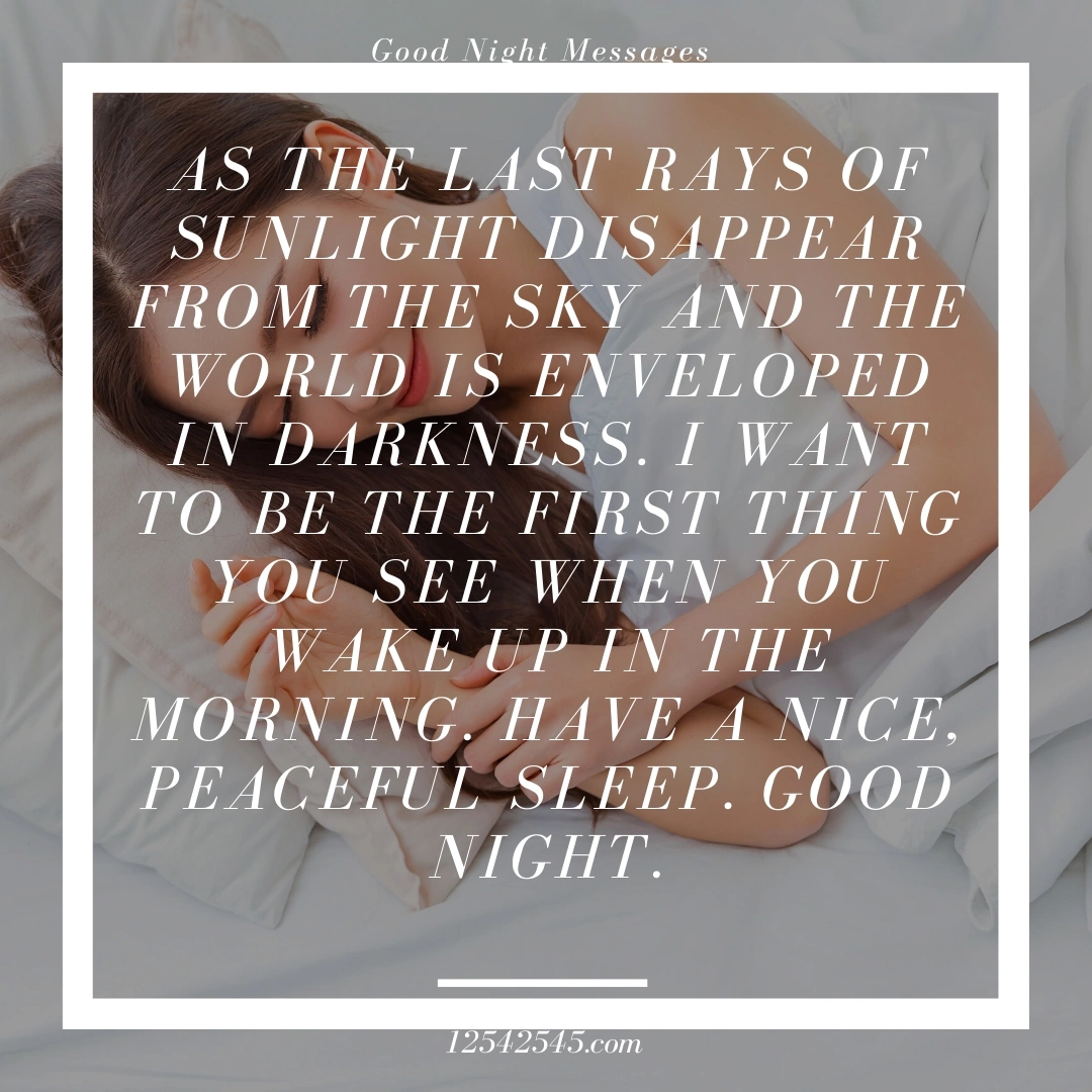 As the last rays of sunlight disappear from the sky and the world is enveloped in darkness. I want to be the first thing you see when you wake up in the morning. Have a nice, peaceful sleep. Good Night.