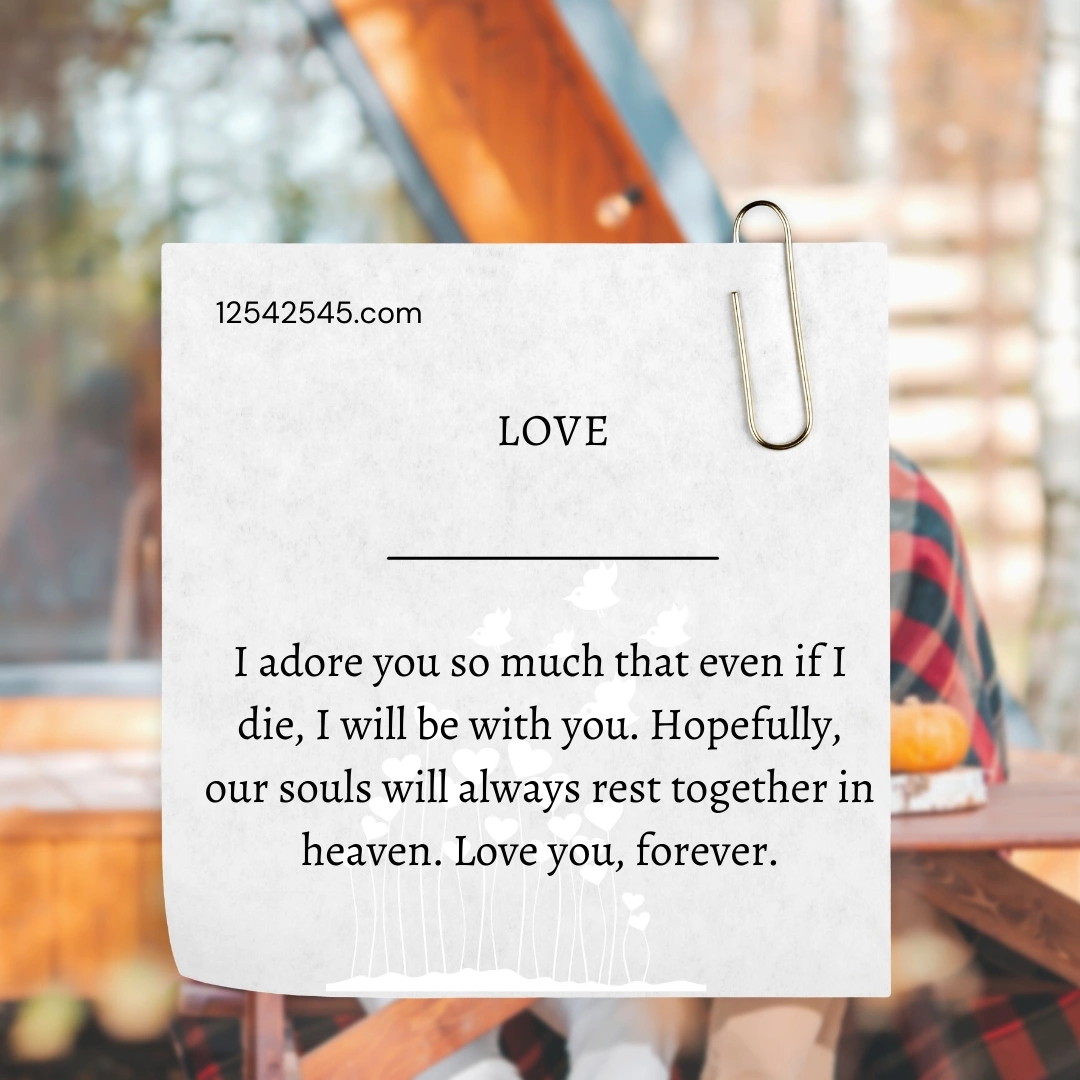 I adore you so much that even if I die, I will be with you. Hopefully, our souls will always rest together in heaven. Love you, forever.