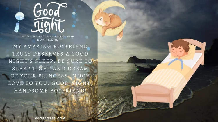 My amazing boyfriend truly deserves a good night's sleep. Be sure to sleep tight and dream of your princess. Much love to you. Good night, handsome boyfriend!