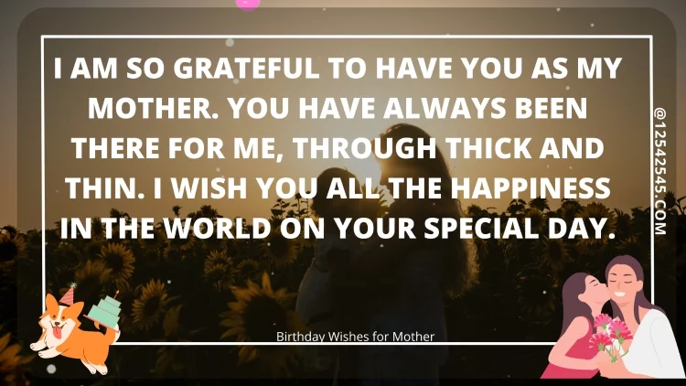 I am so grateful to have you as my mother. You have always been there for me, through thick and thin. I wish you all the happiness in the world on your special day.