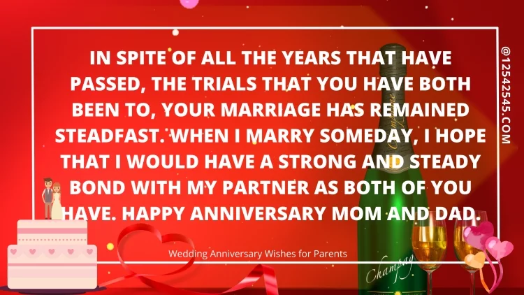 In spite of all the years that have passed, the trials that you have both been to, your marriage has remained steadfast. When I marry someday, I hope that I would have a strong and steady bond with my partner as both of you have. Happy anniversary mom and dad.