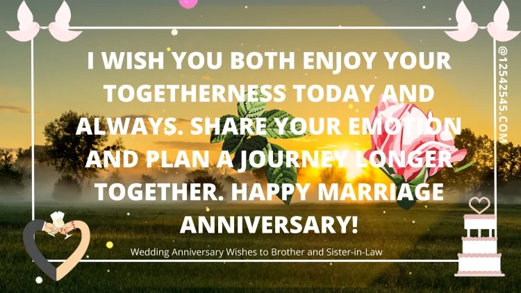 I wish you both enjoy your togetherness today and always. Share your emotion and plan a journey longer together. Happy Marriage Anniversary!