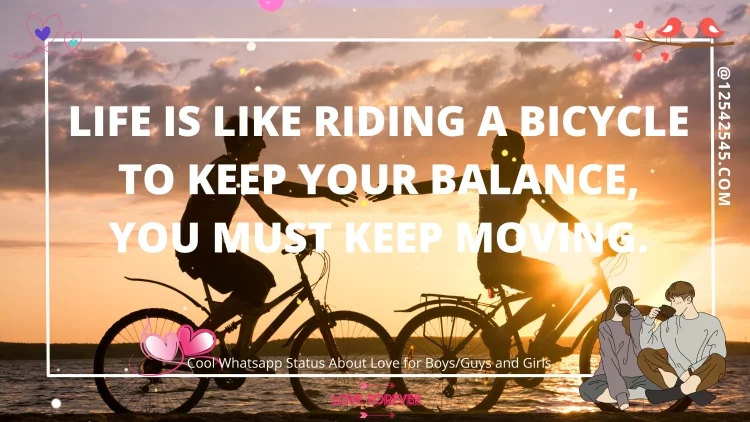 Life is like riding a bicycle to keep your balance, you must keep moving.