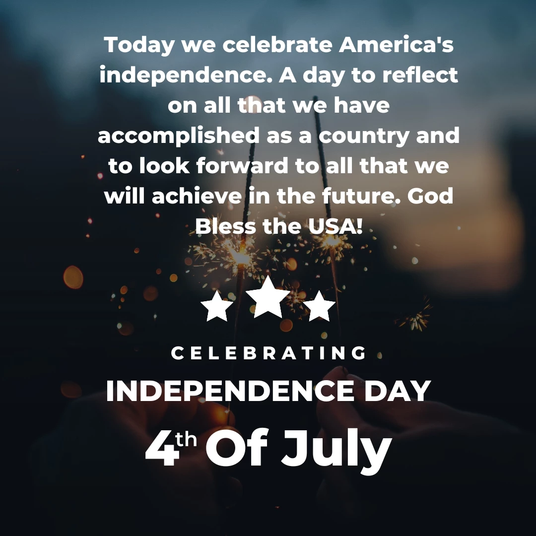Today we celebrate America's independence. A day to reflect on all that we have accomplished as a country and to look forward to all that we will achieve in the future. God Bless the USA!